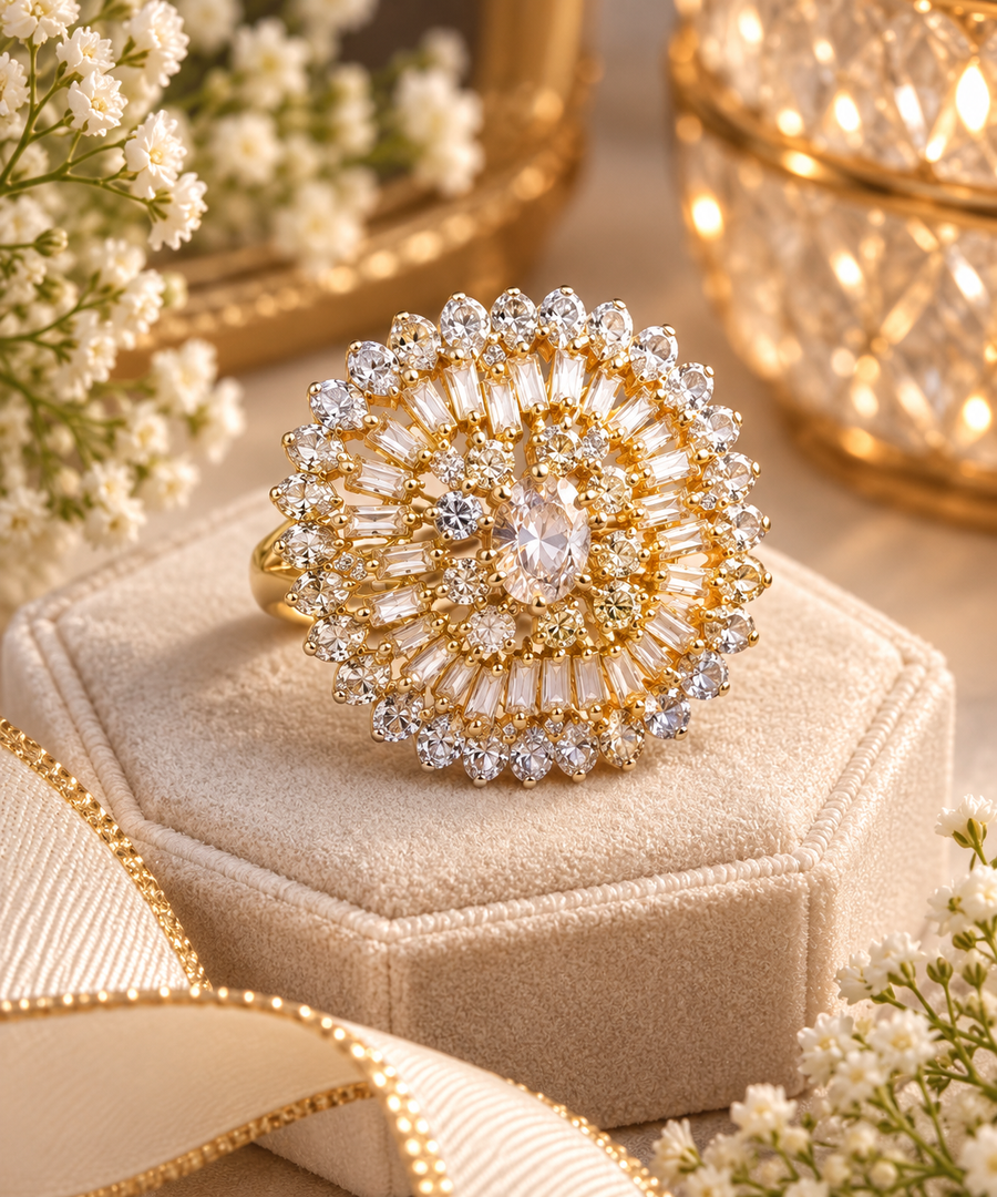 Gold Statement Ring for Women | CZ Designer Ring | Rivyah Studio