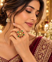 Multicolor Kundan Gold Statement Ring for Women | Rivyah Studio