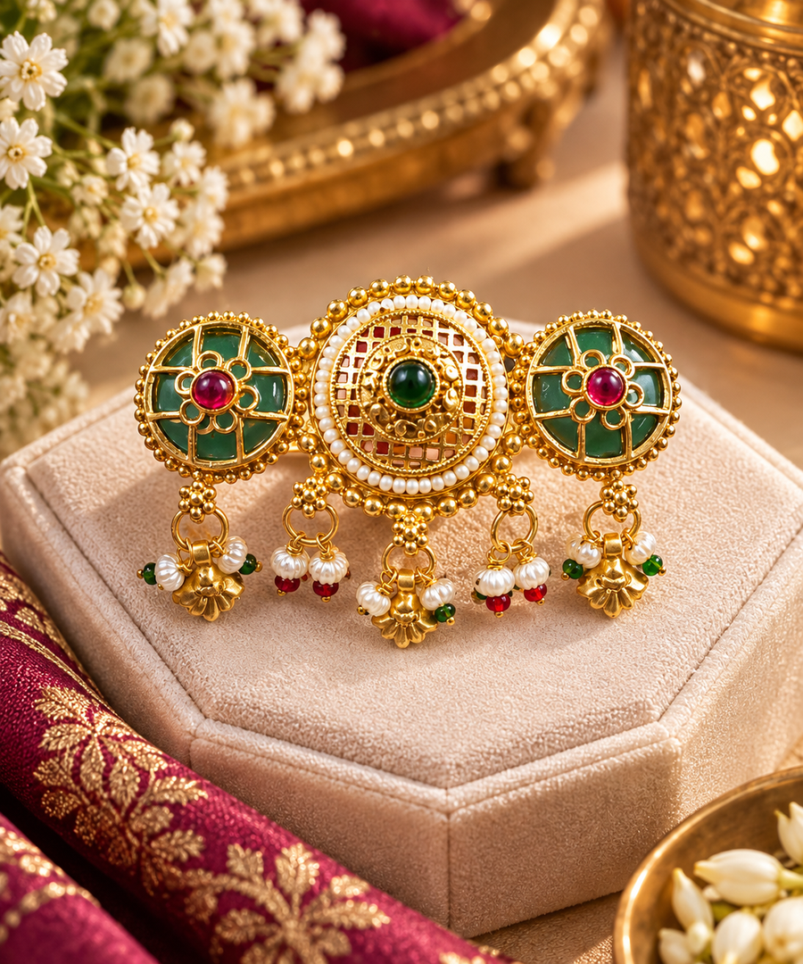 Green & Ruby Gold Statement Ring for Women | Rivyah Studio