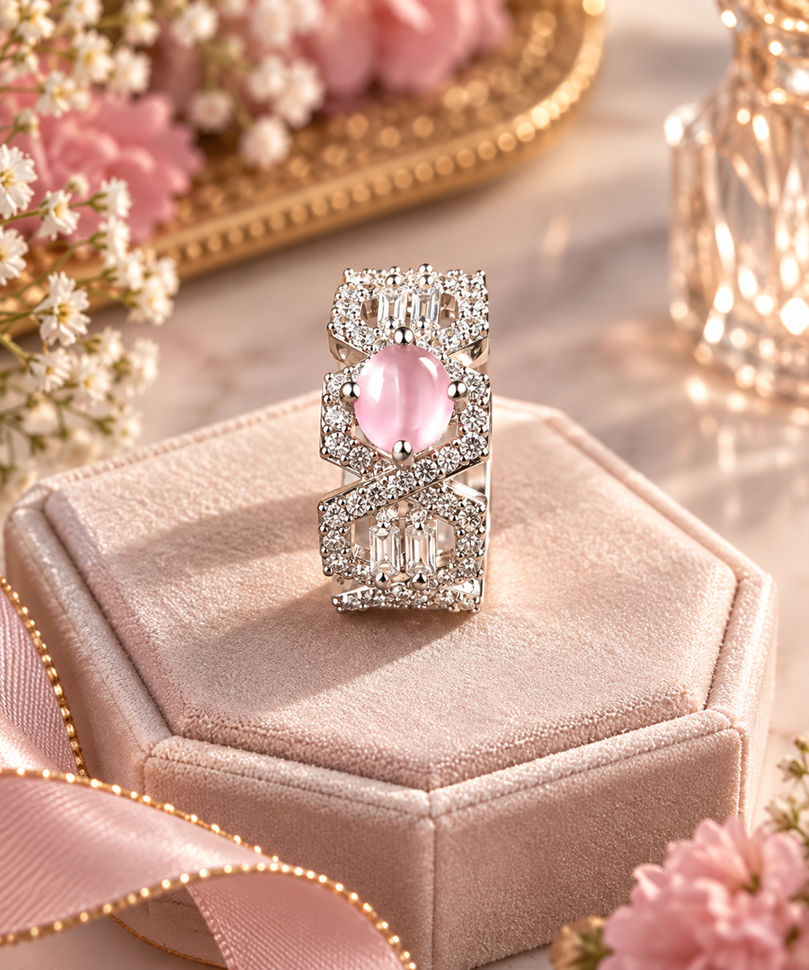 Pink Stone Statement Ring for Women | Elegant Designer Ring
