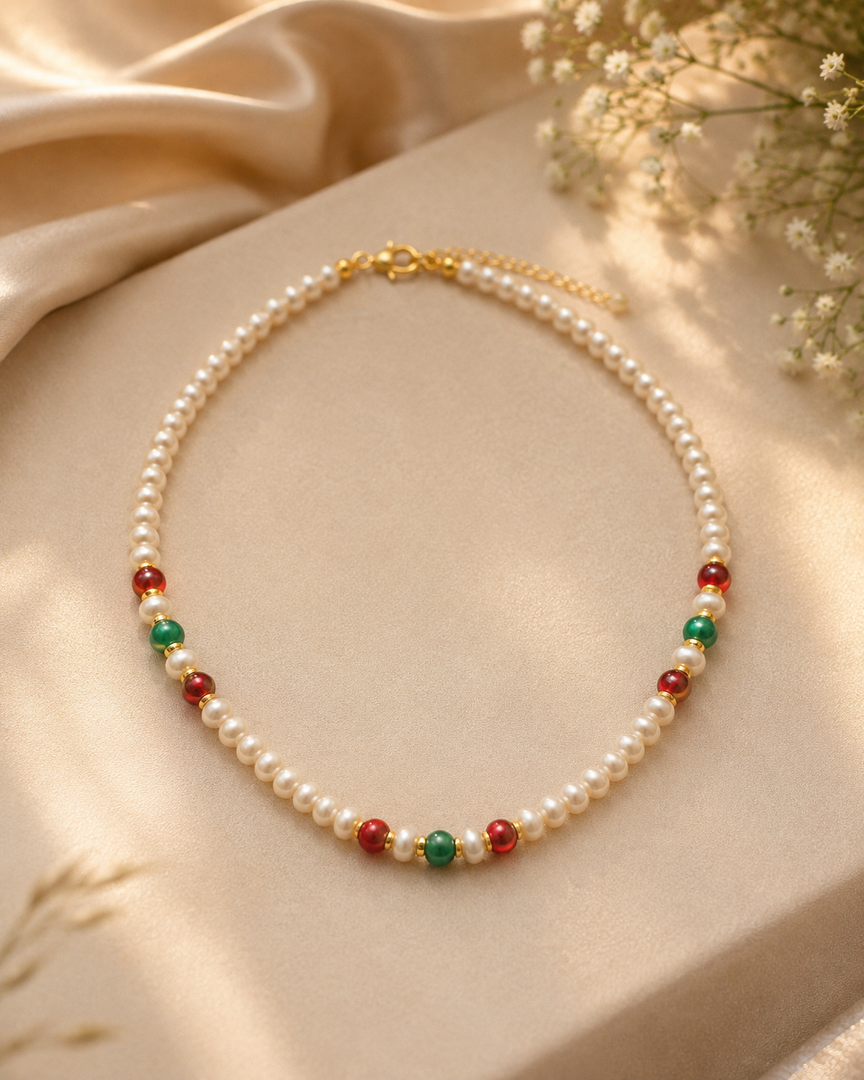 Elegant Pearl Necklace and Floral Earrings Set | Handmade Pearl Jewelry for Women