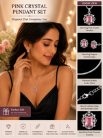 Load image into Gallery viewer, Pink Crystal Pendant Necklace &amp; Earrings Set | Elegant Silver-Plated Jewelry for Women
