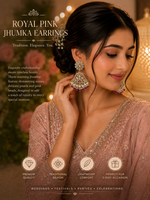 Load image into Gallery viewer, Royal Pink Jhumka Earrings – Traditional Gold &amp; Pearl Statement Jewelry