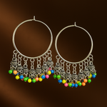 Load image into Gallery viewer, Trendy Oxidized Silver Hoop Earrings with Multicolor Beads for Women &amp; Girls
