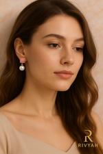 Load image into Gallery viewer, Blush Square &amp; Pearl Drop Earrings

