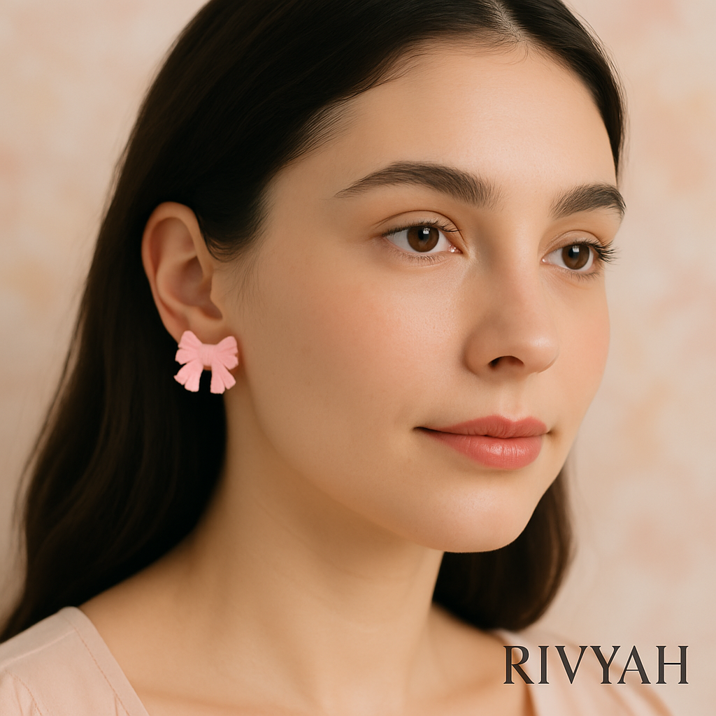 Pastel Pink Scalloped Bow Earrings