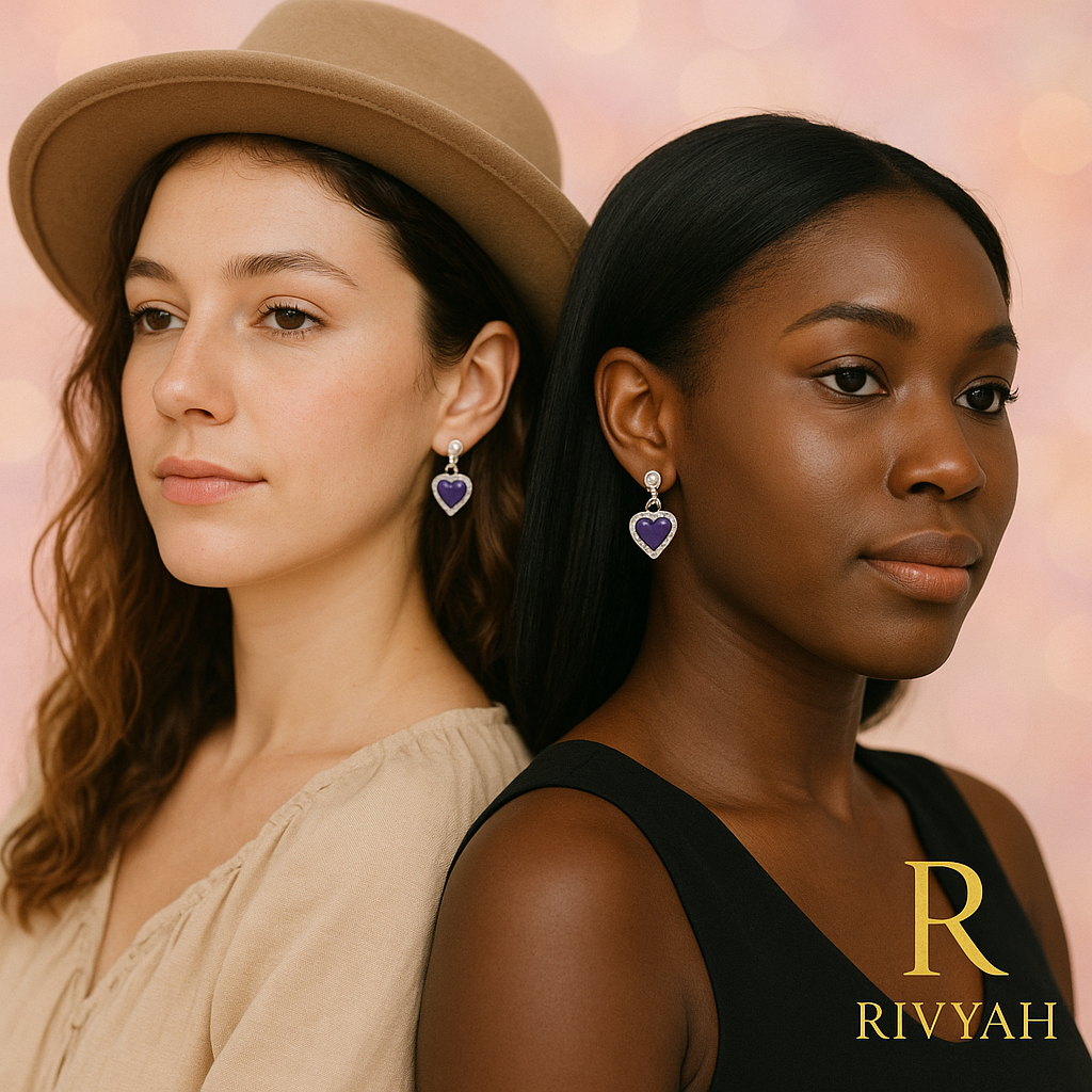 Rivyah Violet Heart Drop Earrings