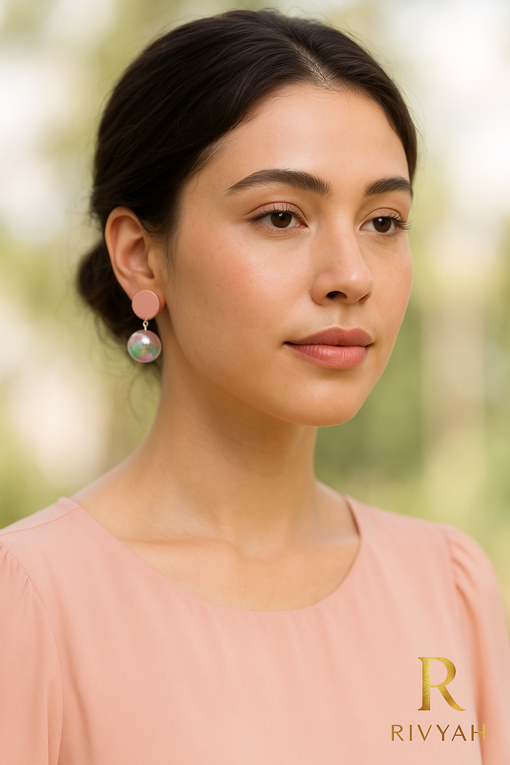 Peach Prism Halo Drop Earrings