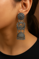 Load image into Gallery viewer, Royal Rajwadi Oxidized Silver Jhumkas for women
