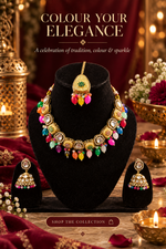 Load image into Gallery viewer, Multicolor Kundan Necklace Set with Jhumka Earrings | Traditional Indian Festive Jewellery