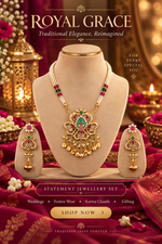 Load image into Gallery viewer, Royal Green &amp; Gold Statement Necklace Set | Traditional Festive Jewellery