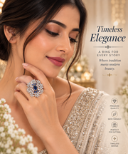 Blue Sapphire American Diamond Ring for Women | Rivyah Studio