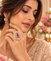 Pink Stone Statement Ring | Gold Designer Ring for Women
