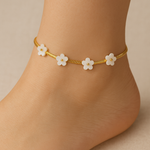 Load image into Gallery viewer, Elegant Gold-Plated Floral Anklet with Mother-of-Pearl Charms for Women &amp; Girls
