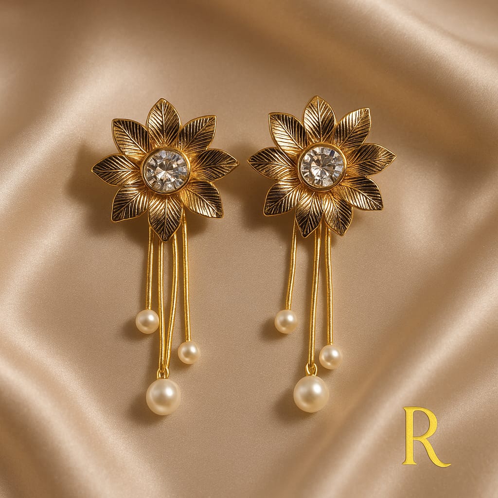 Golden Blossom Pearl Drop Earring