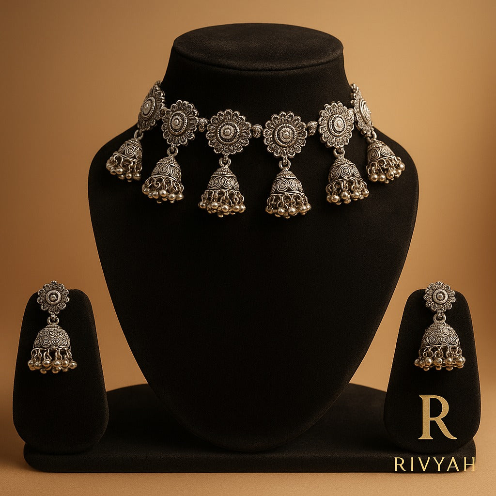 Rivyah Tribal Blossom Jhumka Set