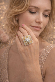 White Crystal Gold Finish Party Wear Ring