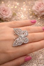 Load image into Gallery viewer, Butterfly Design Silver Finish Party Ring