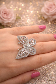 Butterfly Design Silver Finish Party Ring