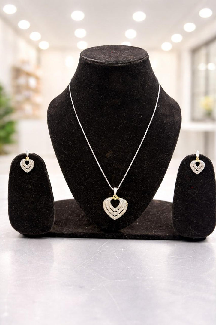 Elegant Heart Pendant Necklace & Earrings Set | Silver-Plated Crystal Jewelry for Women