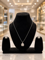 Load image into Gallery viewer, Luxury Square Halo Pendant Necklace &amp; Stud Earrings Set | Silver-Plated Crystal Jewelry for Women