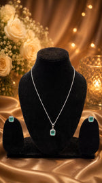 Load image into Gallery viewer, Elegant Emerald Green Crystal Pendant Necklace &amp; Earrings Set | Silver-Plated Jewelry for Women