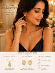 Elegant Gold Oval Pendant Necklace & Earrings Set | Crystal Jewelry for Women