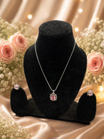 Load image into Gallery viewer, Pink Crystal Pendant Necklace &amp; Earrings Set | Elegant Silver-Plated Jewelry for Women
