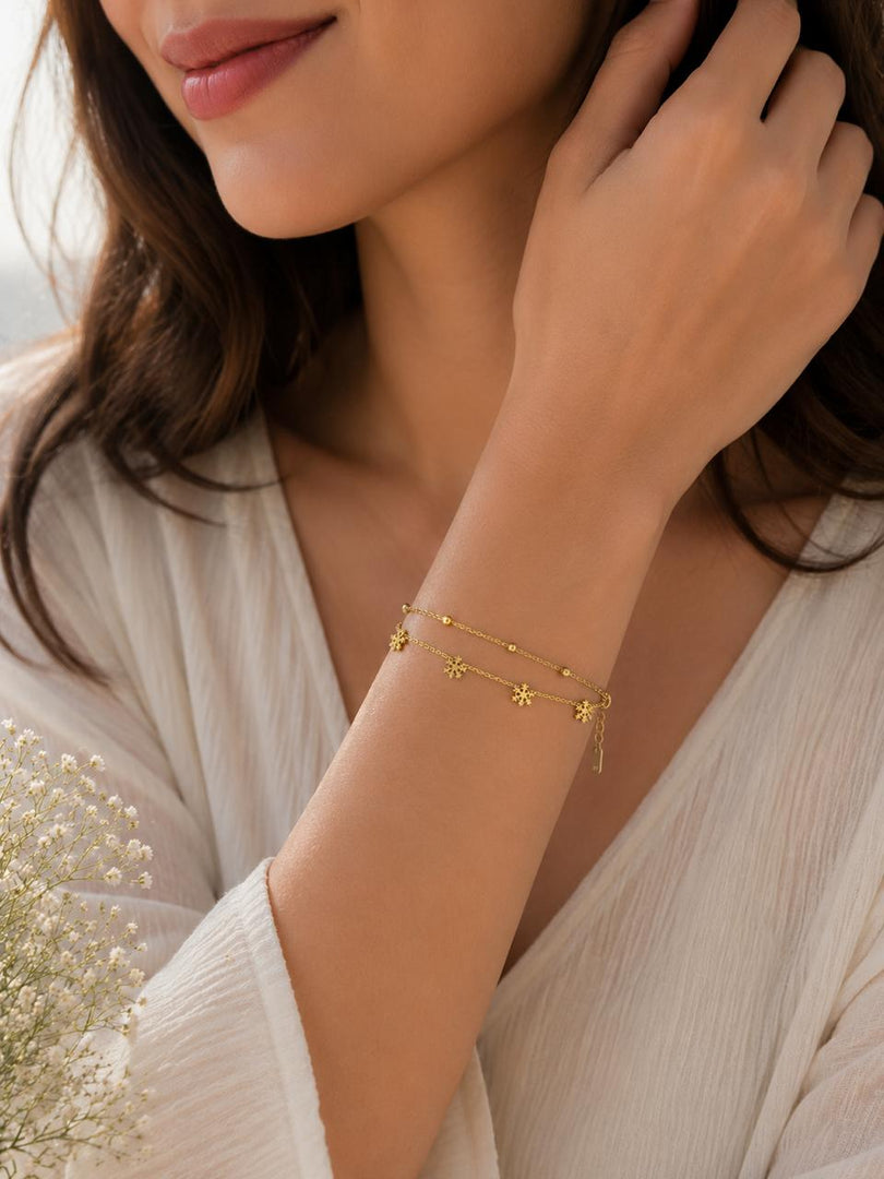 Gold Snowflake Charm Bracelet for Women