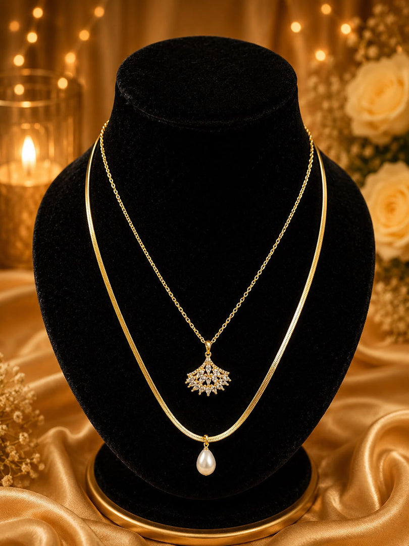 Golden Pearl Layered Necklace Set