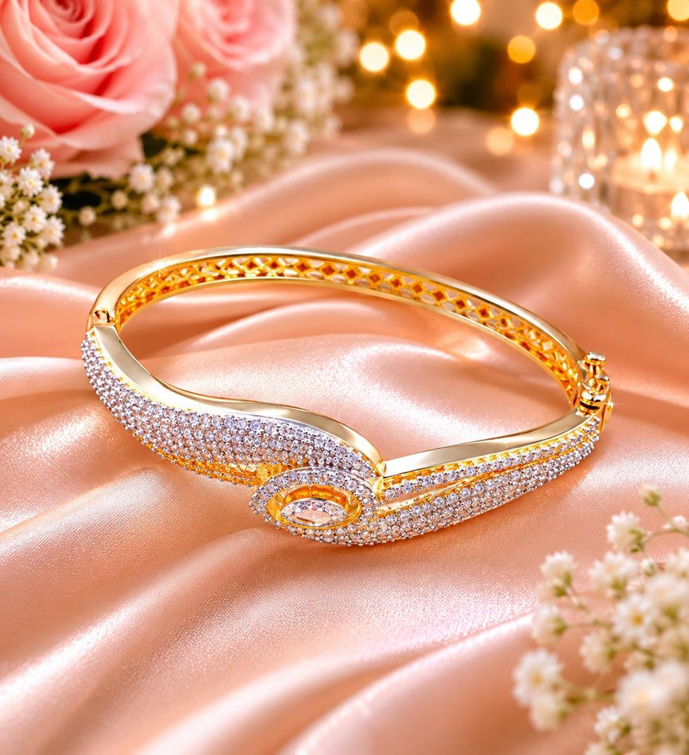 Elegant Gold & Silver Crystal Cuff