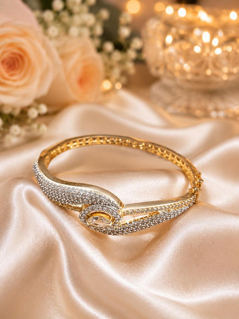 Elegant Gold & Silver Crystal Cuff