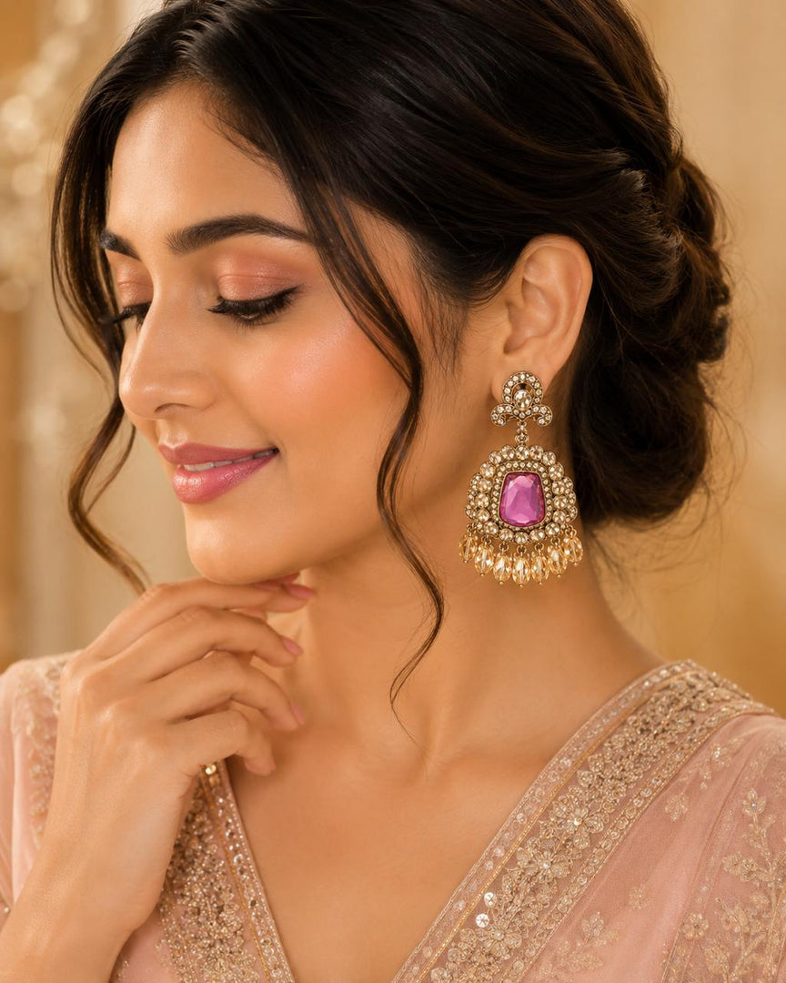 Royal Pink Gemstone Chandelier Earring