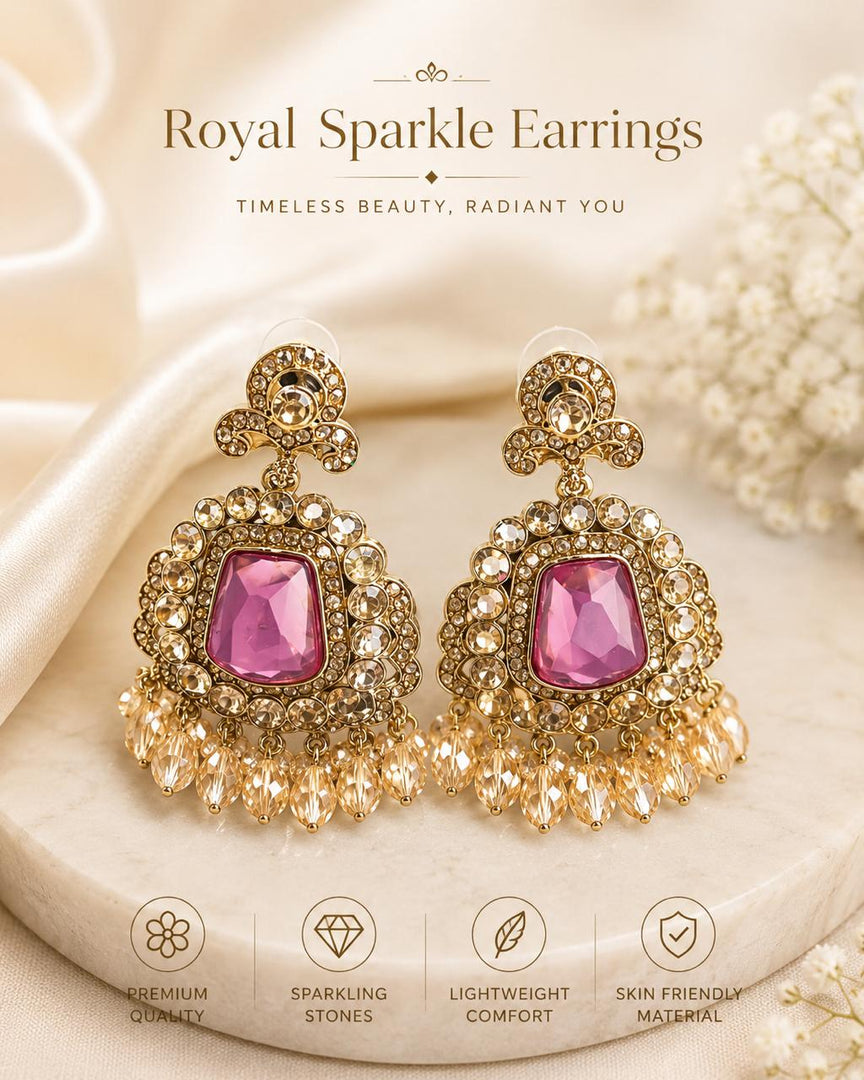 Royal Pink Gemstone Chandelier Earring