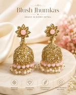 Load image into Gallery viewer, Pink Stone Gold Jhumka Earrings – Traditional Indian Bridal &amp; Festive Jewelry