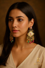 Load image into Gallery viewer, Prismatic Glow Kundan Chandbali Earrings
