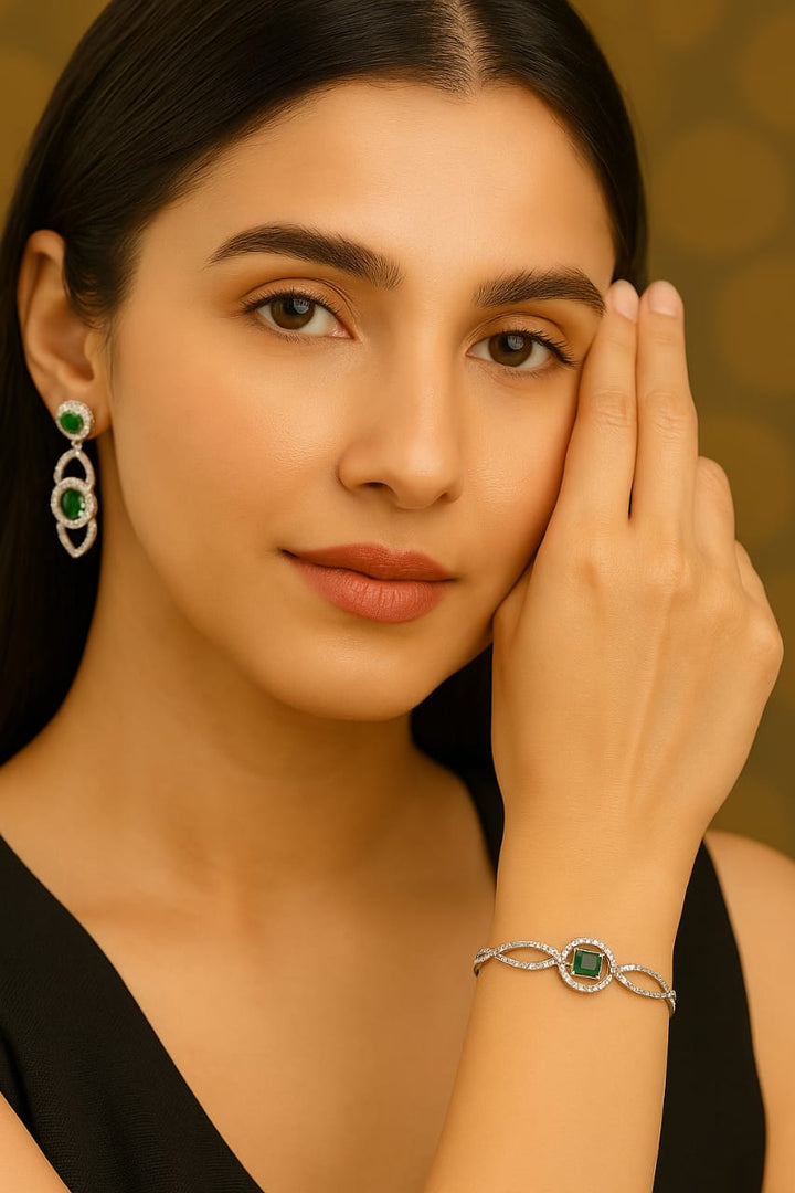 Emerald Sparkle Silver Bracelet for women - Rivyah