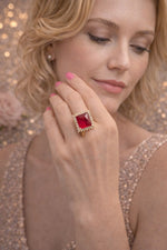 Load image into Gallery viewer, Red Stone Gold Finish Party Wear Ring