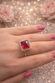 Red Stone Gold Finish Party Wear Ring