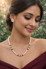 Load image into Gallery viewer, Elegant Pearl Necklace and Floral Earrings Set | Handmade Pearl Jewelry for Women