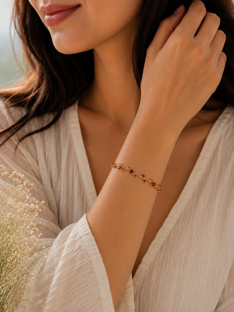 Delicate Red Leaf Charm Bracelet