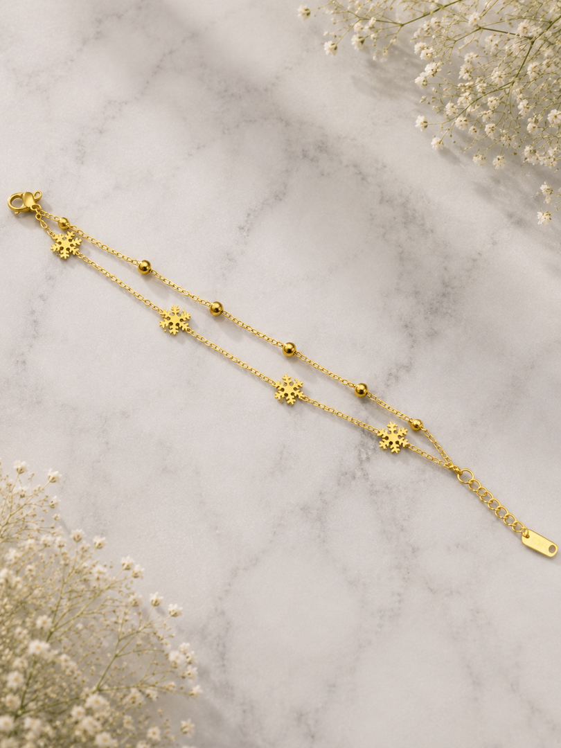 Gold Snowflake Charm Bracelet for Women